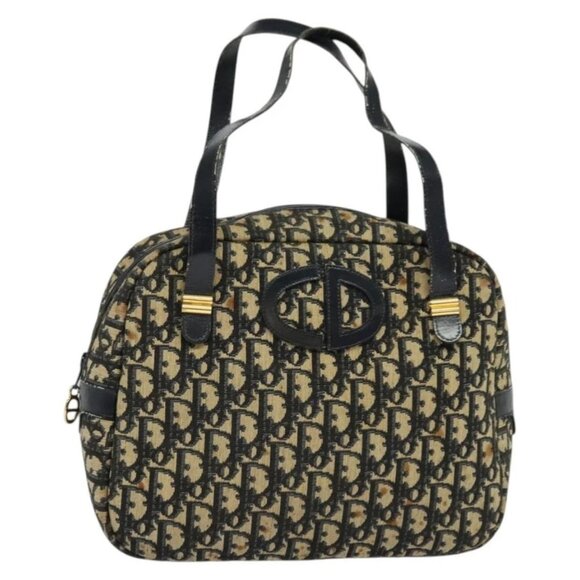 Christian Dior Trotter Canvas Hand Bag Navy Gold